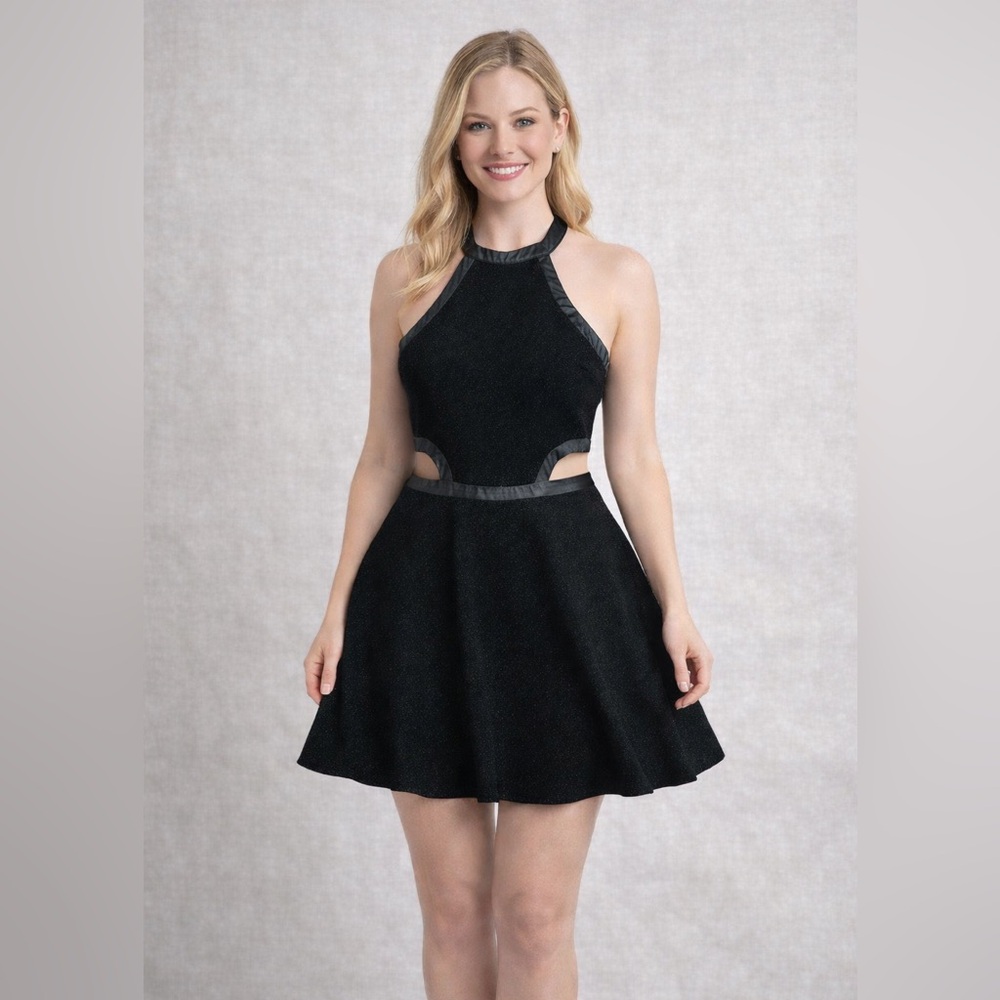 Charlotte Russe Black and Emerald Sparkle Skater Dress
